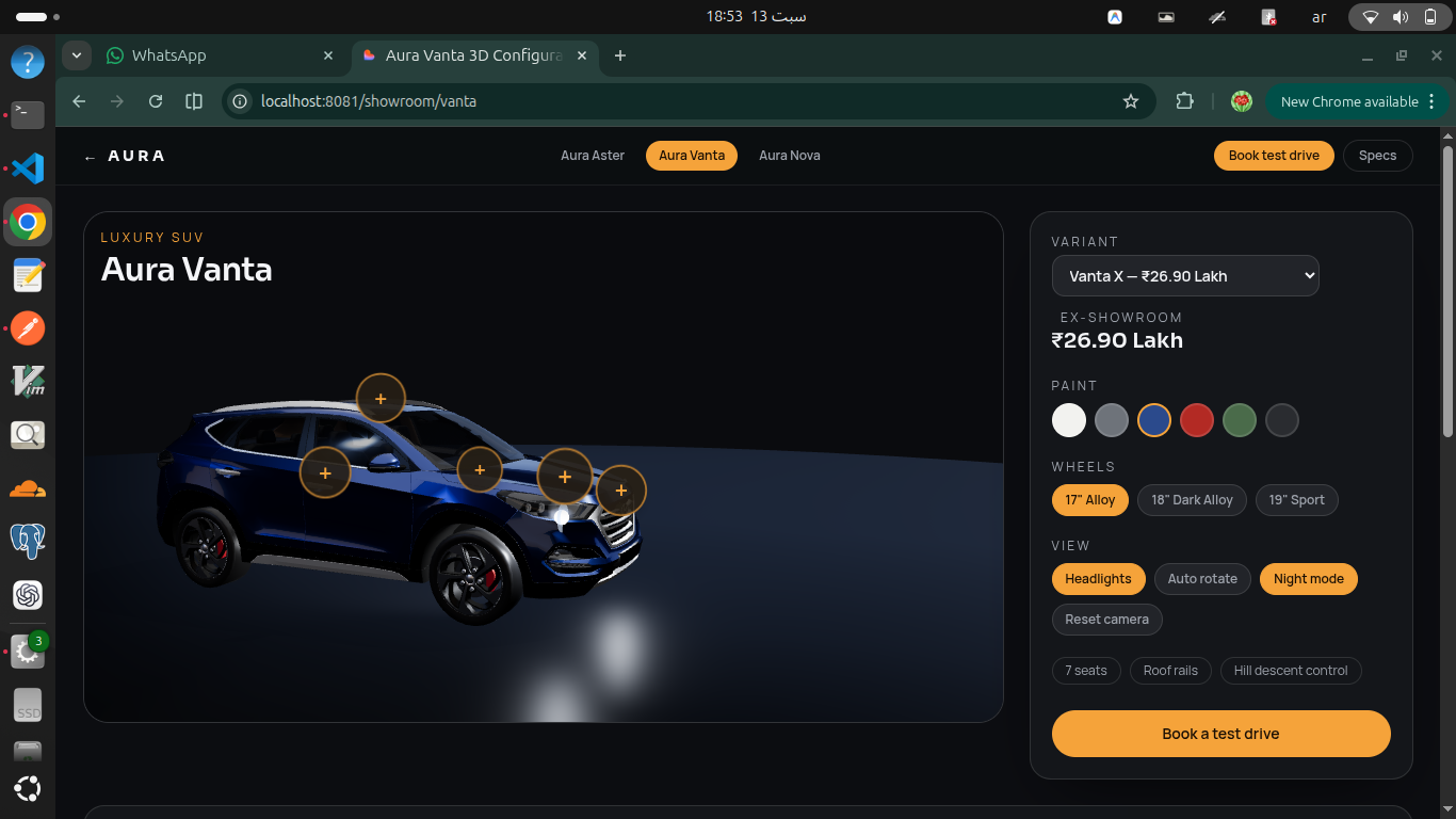 3D showroom prototype with vehicle controls